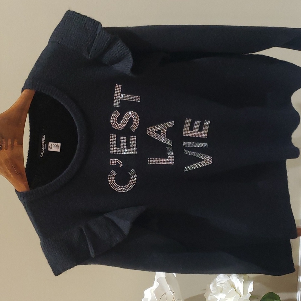 Nwt XL and large Karl lagerfeld sweater black with ringstone